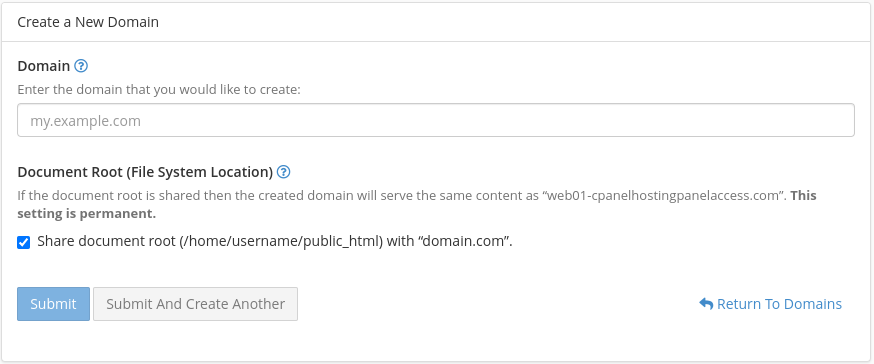 cPanel Domain Details