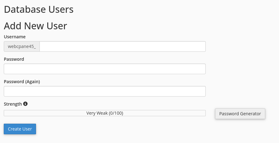 cPanel Add Database User
