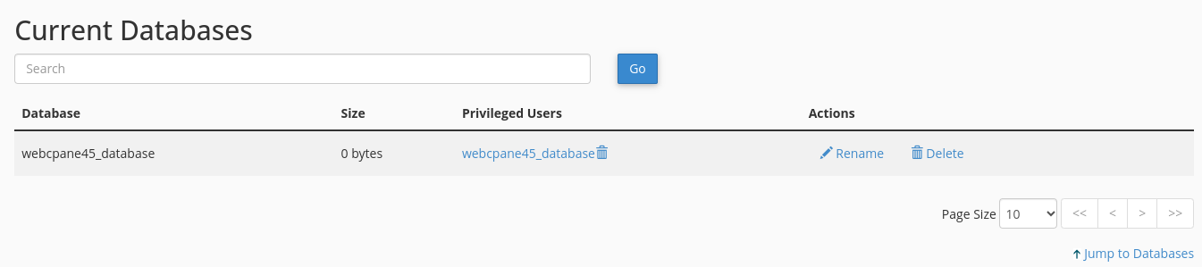 cPanel Current Databases