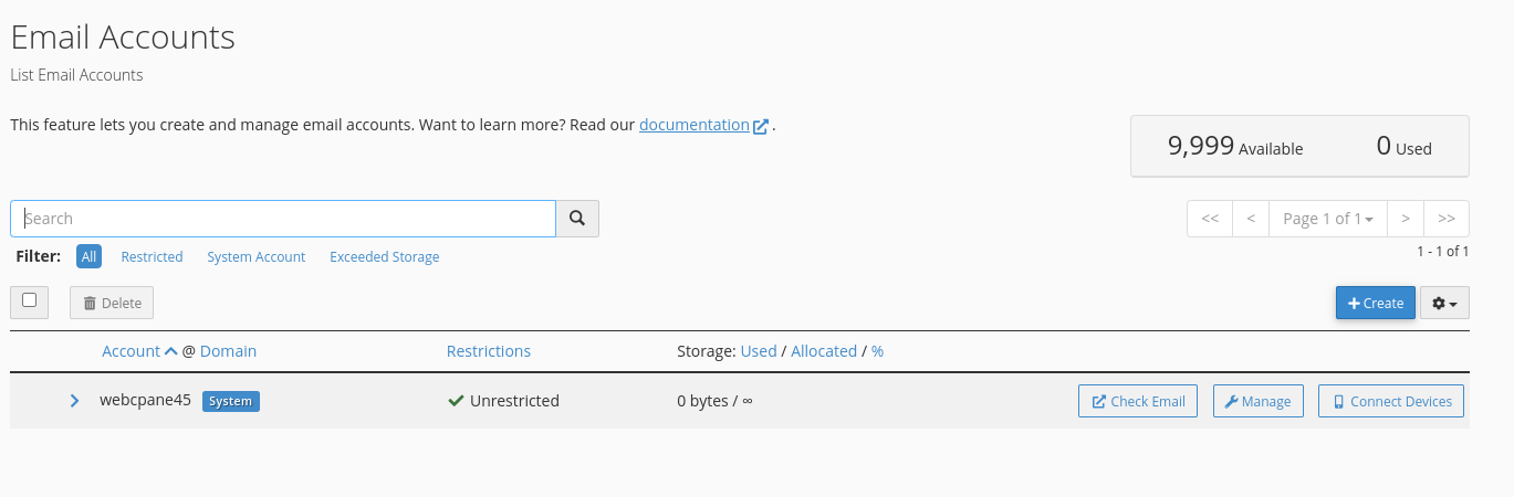 cPanel Email Accounts