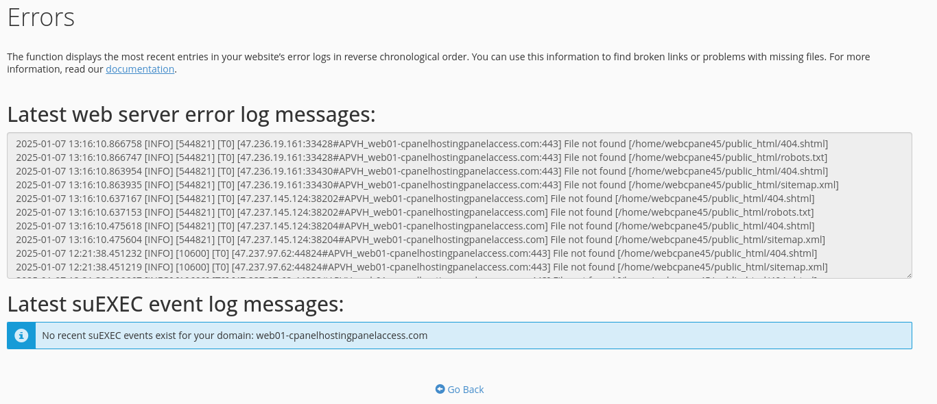 cPanel Error Logs