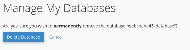 cPanel Confirm Database Deletion