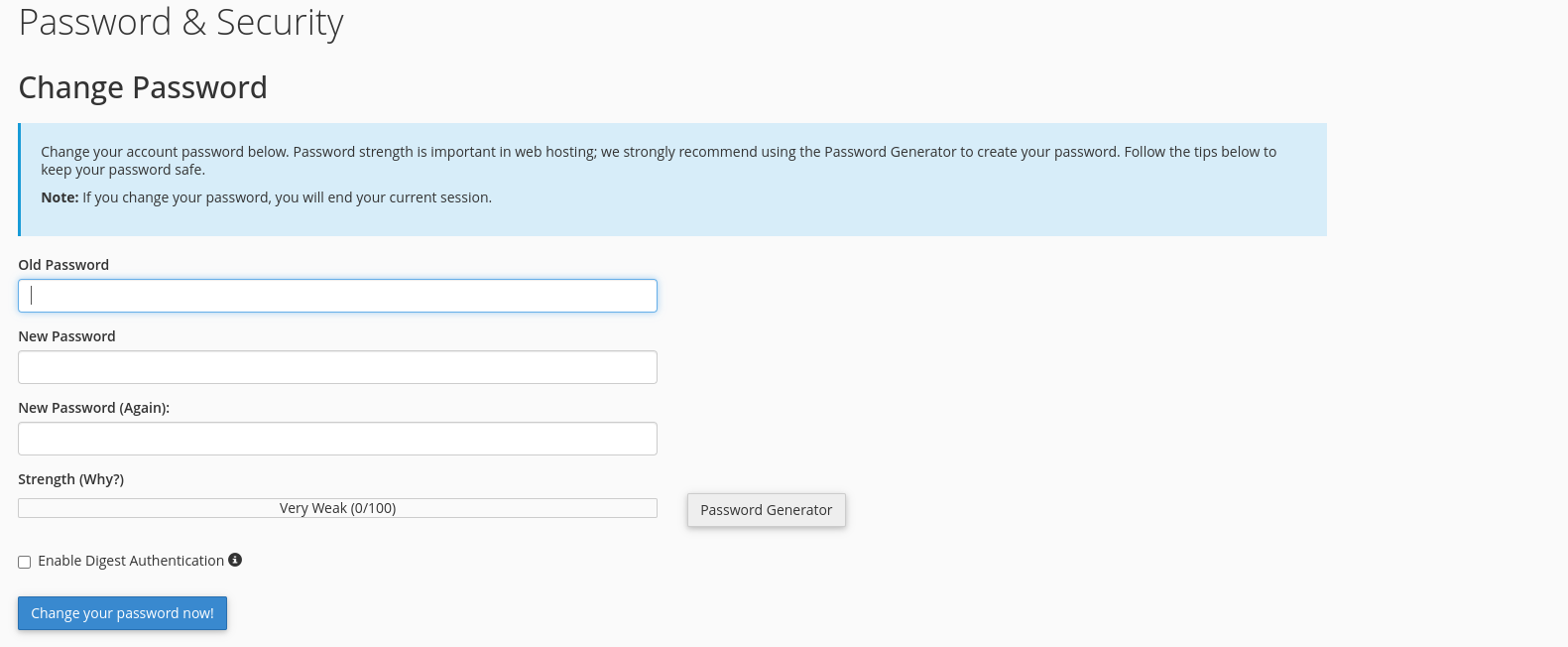 cPanel Password Security